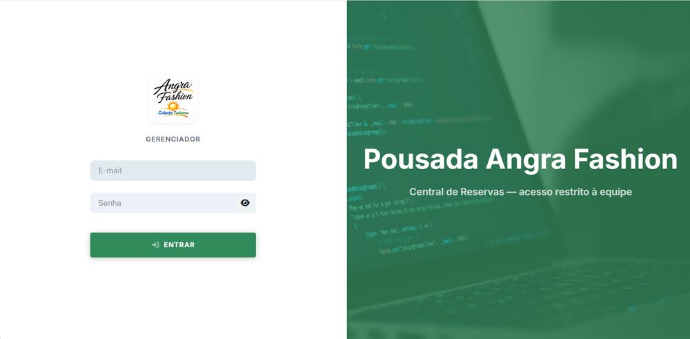 Tela de entrada do gerenciador de reservas da pousada