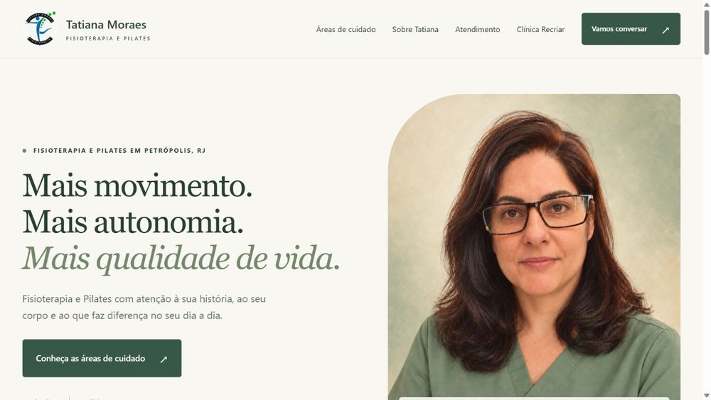Página inicial do site Tatiana Moraes — Fisioterapia e Pilates